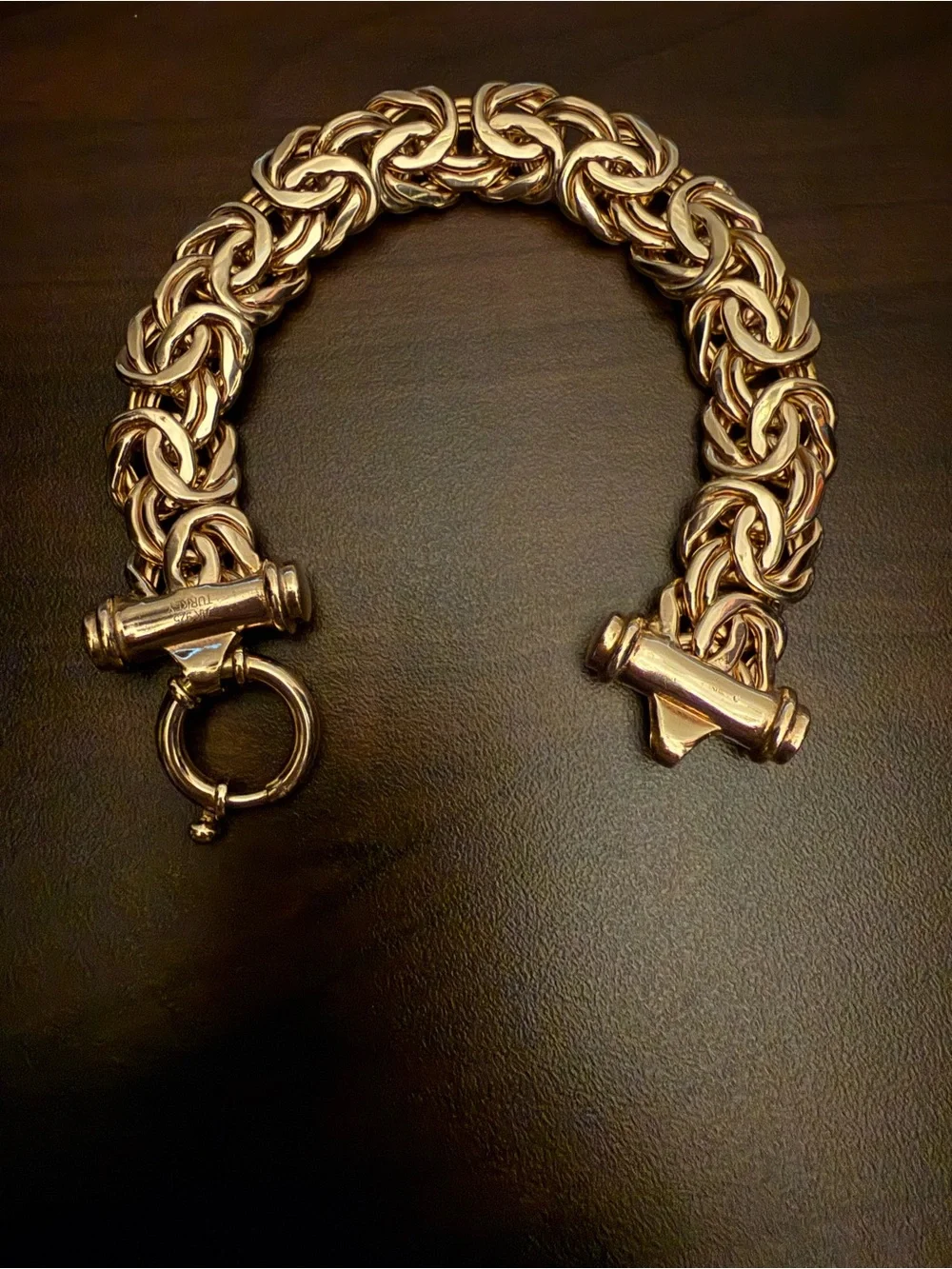 Vintage 43gm Atasay Kuyumculuc Turkey 925 Vermeil Byzantine Bracelet 8.25”